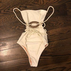 White One-Piece Swimsuit with Rope Details